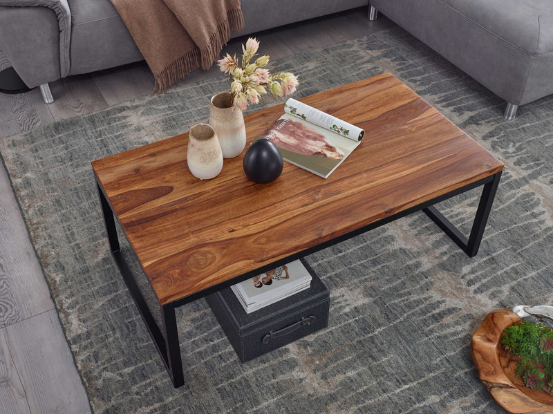 Couchtisch 110x40x60cm Sheesham Massivholz Metall Industrial Style