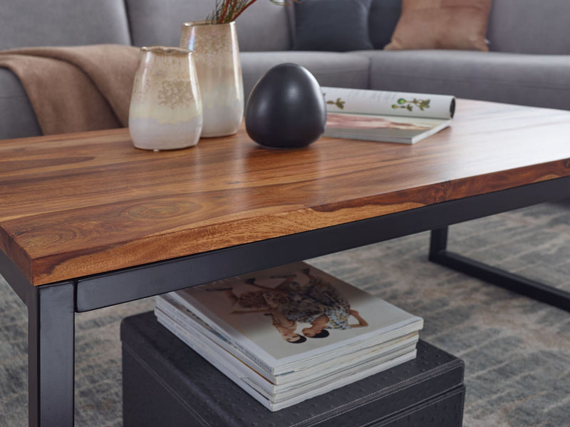 Couchtisch 110x40x60cm Sheesham Massivholz Metall Industrial Style