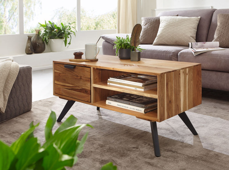 Couchtisch Akazie Massivholz 95x45x45cm Rechteckig mit Stauraum