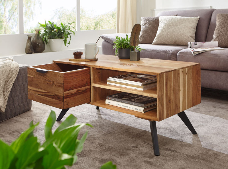 Couchtisch Akazie Massivholz 95x45x45cm Rechteckig mit Stauraum