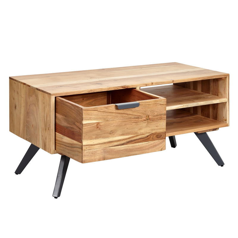 Couchtisch Akazie Massivholz 95x45x45cm Rechteckig mit Stauraum
