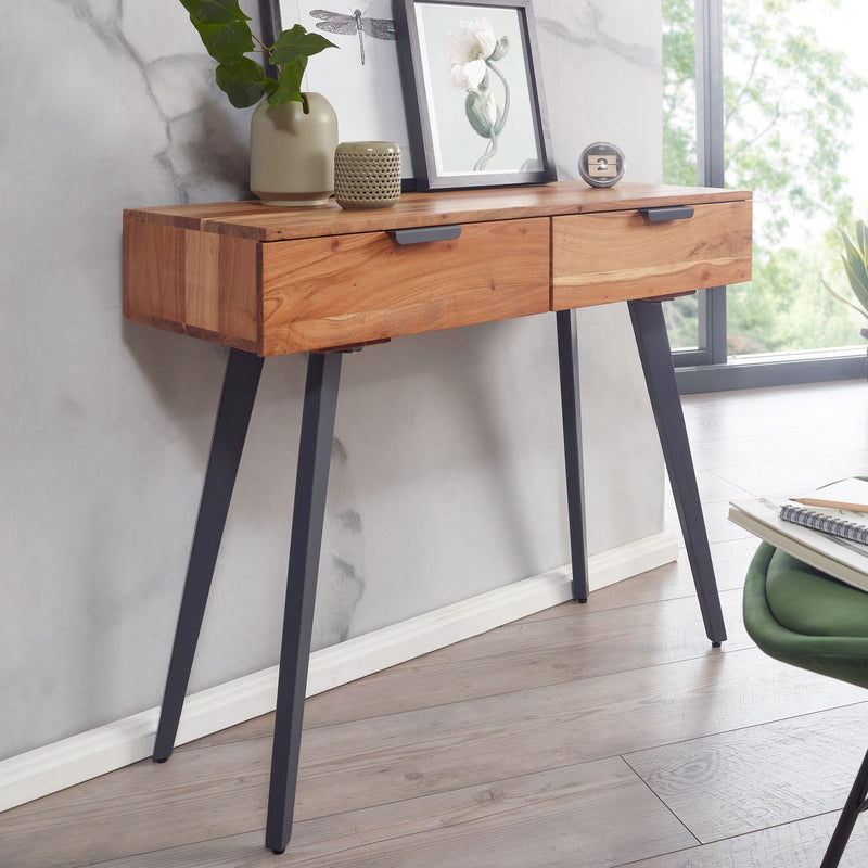 Konsolentisch Akazie Massivholz Metall 90x78x36cm mit Schubladen Modern