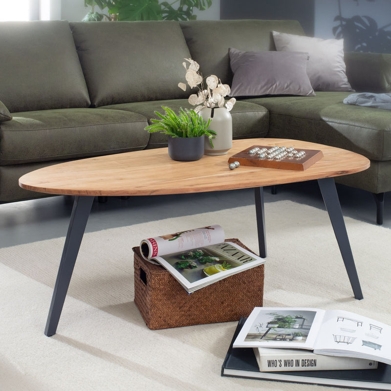 Couchtisch Akazie Massivholz Nierenform 110x45x60cm Modern Metall