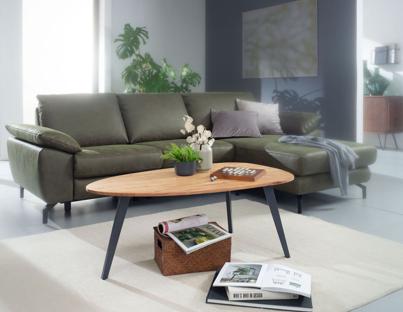 Couchtisch Akazie Massivholz Nierenform 110x45x60cm Modern Metall