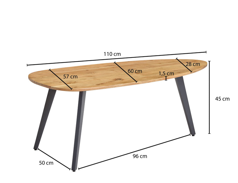 Couchtisch Akazie Massivholz Nierenform 110x45x60cm Modern Metall