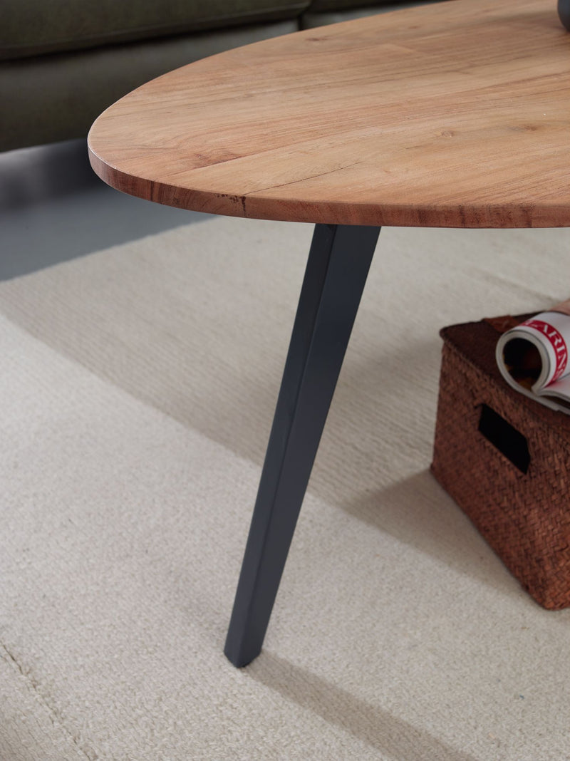 Couchtisch Akazie Massivholz Nierenform 110x45x60cm Modern Metall