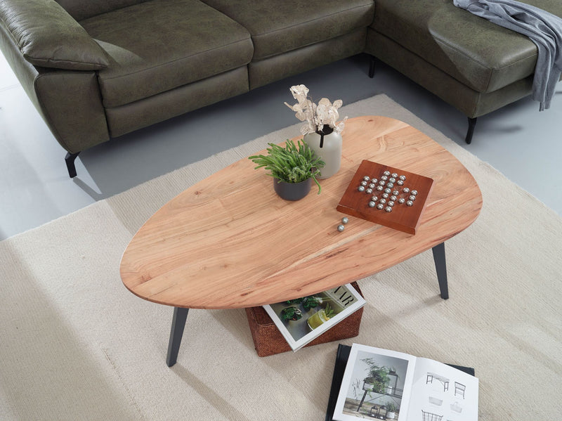 Couchtisch Akazie Massivholz Nierenform 110x45x60cm Modern Metall