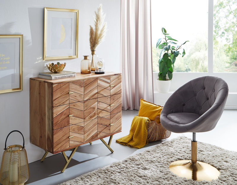 Sideboard 90x86,5x40cm Akazie Massivholz Metall 3 Schubladen