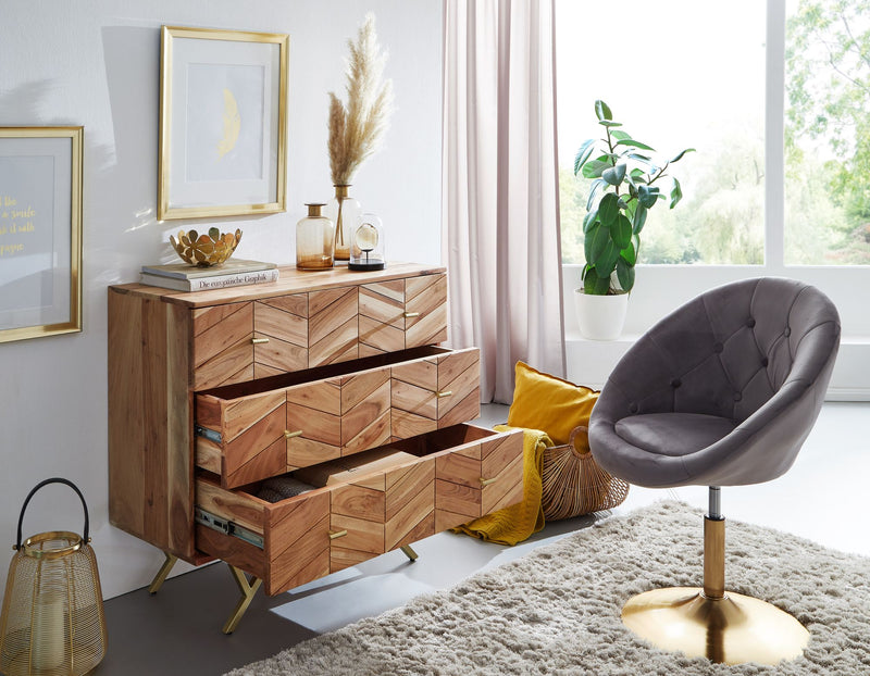 Sideboard 90x86,5x40cm Akazie Massivholz Metall 3 Schubladen