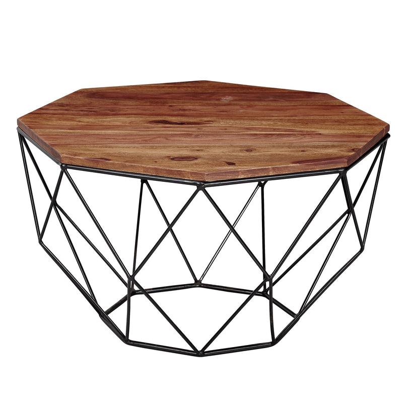 Couchtisch Sheesham Massivholz Metall 66x40x66cm Braun Industrial