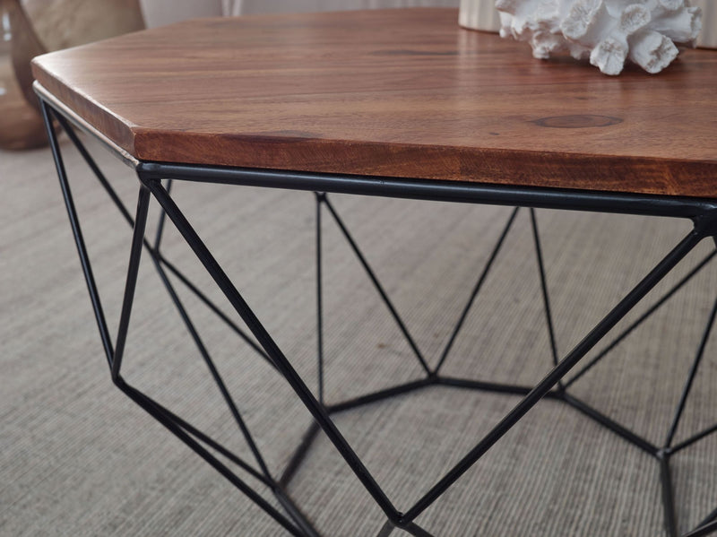 Couchtisch Sheesham Massivholz Metall 66x40x66cm Braun Industrial