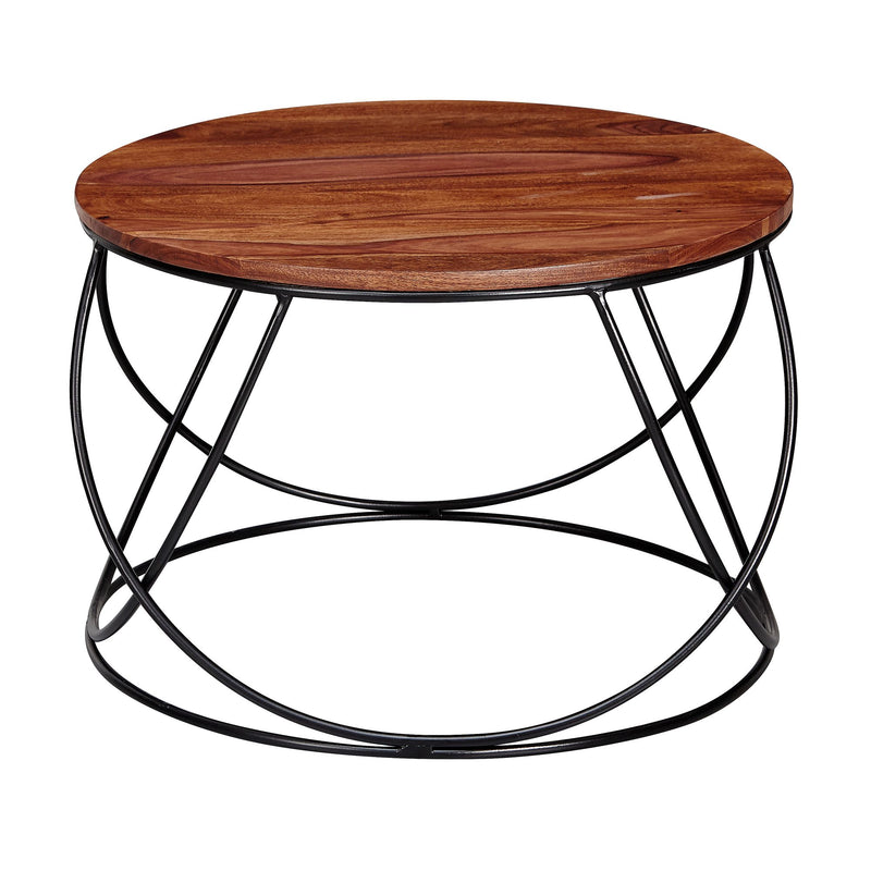 Couchtisch Sheesham Massivholz Metall 60x40x60cm Rund Braun Industrial