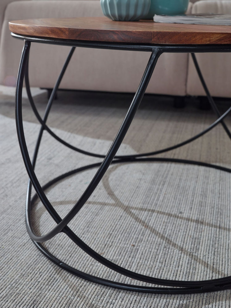 Couchtisch Sheesham Massivholz Metall 60x40x60cm Rund Braun Industrial