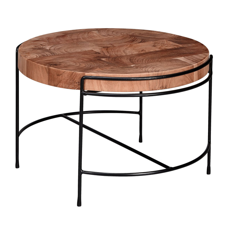 Couchtisch Akazie Massivholz Metall Rund Industrial 62x40x62cm