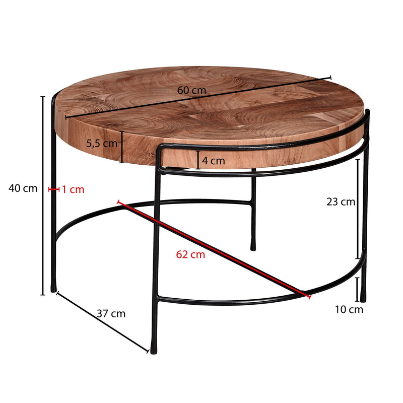 Couchtisch Akazie Massivholz Metall Rund Industrial 62x40x62cm