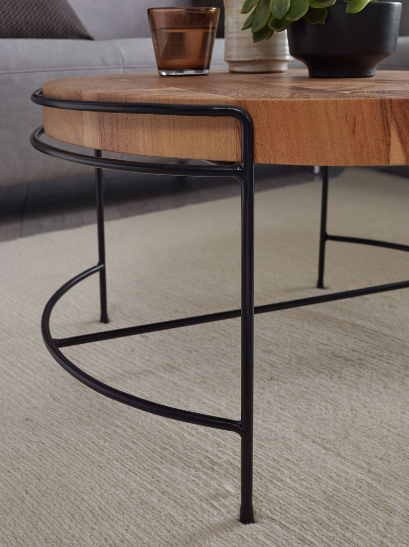 Couchtisch Akazie Massivholz Metall Rund Industrial 62x40x62cm