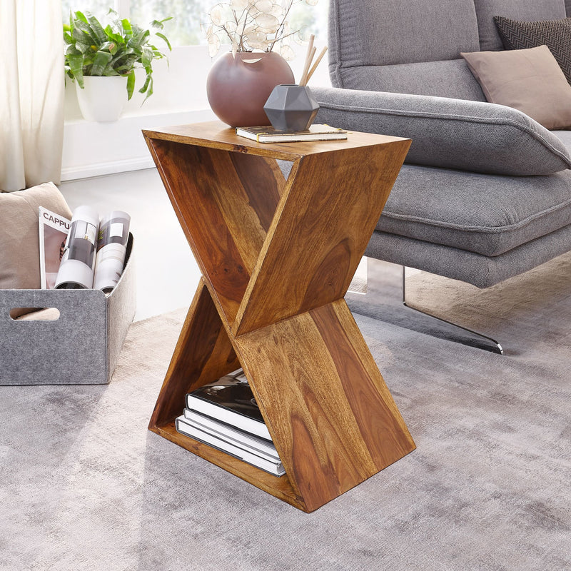 Beistelltisch X-Form 43x60x30cm Sheesham Massivholz mit Ablagen