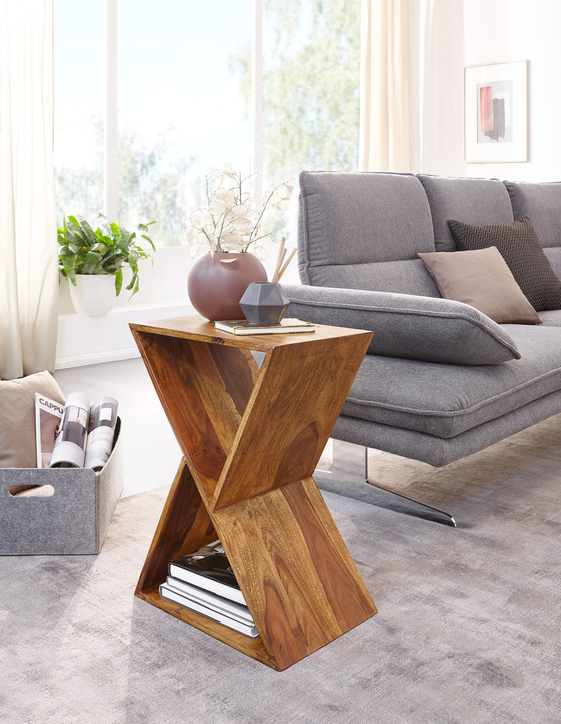 Beistelltisch X-Form 43x60x30cm Sheesham Massivholz mit Ablagen