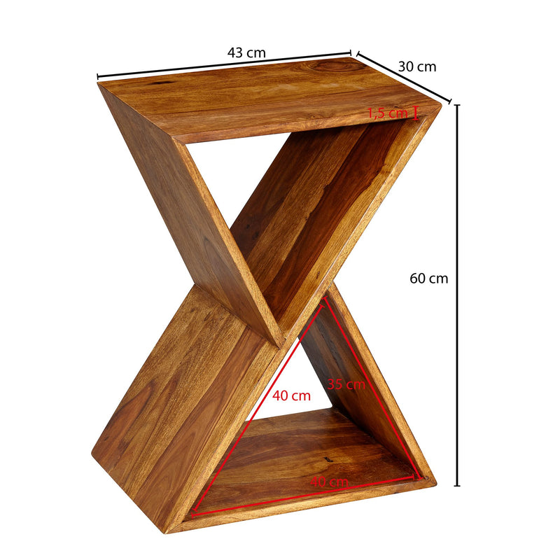 Beistelltisch X-Form 43x60x30cm Sheesham Massivholz mit Ablagen
