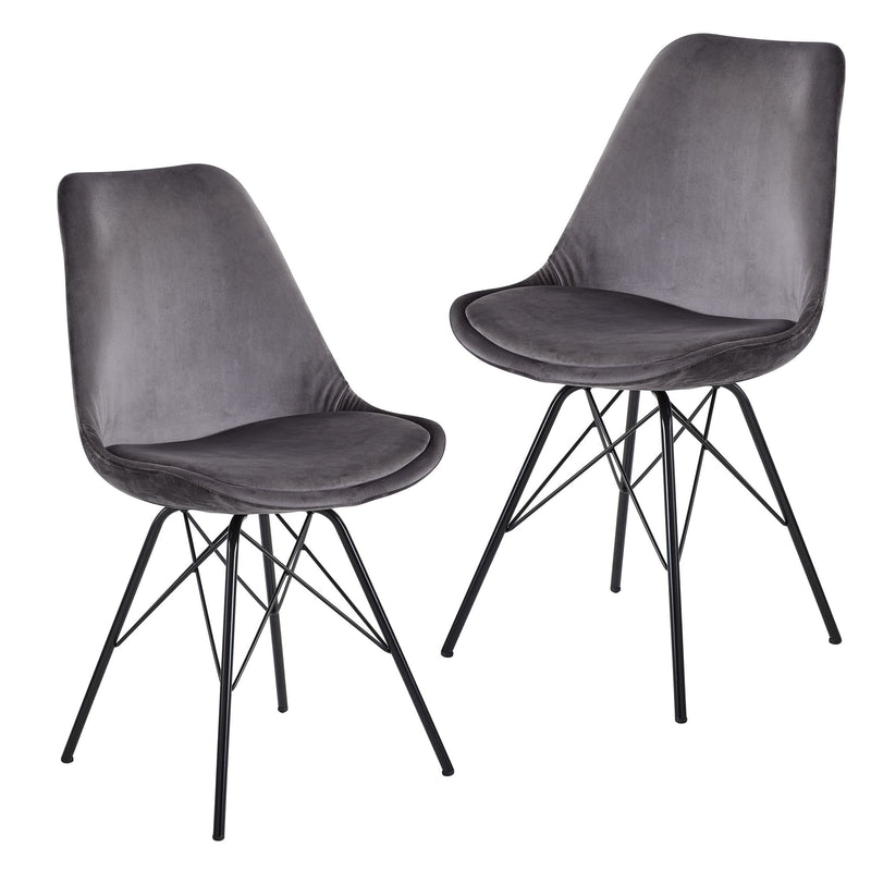 Esszimmerstuhl 2er Set Samt Grau Skandinavisch Schwarze Beine