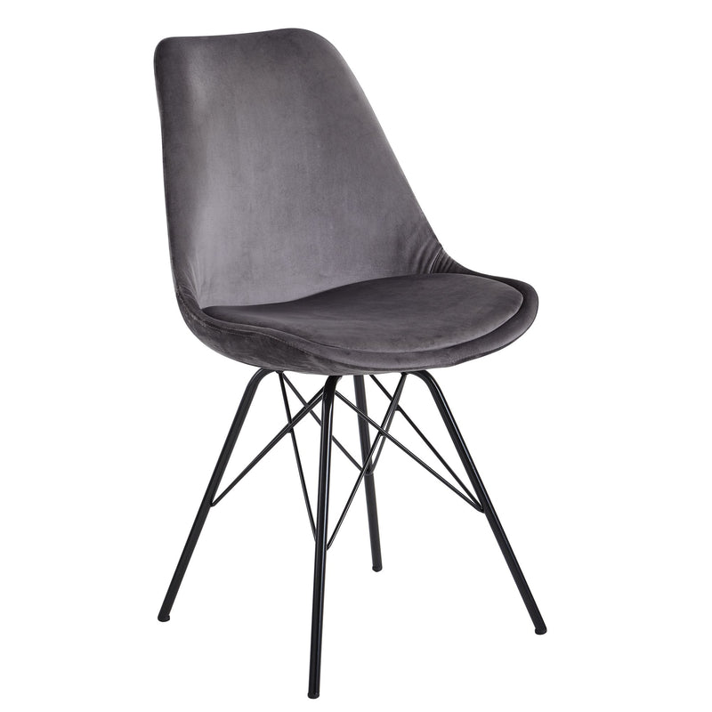 Esszimmerstuhl 2er Set Samt Grau Skandinavisch Schwarze Beine