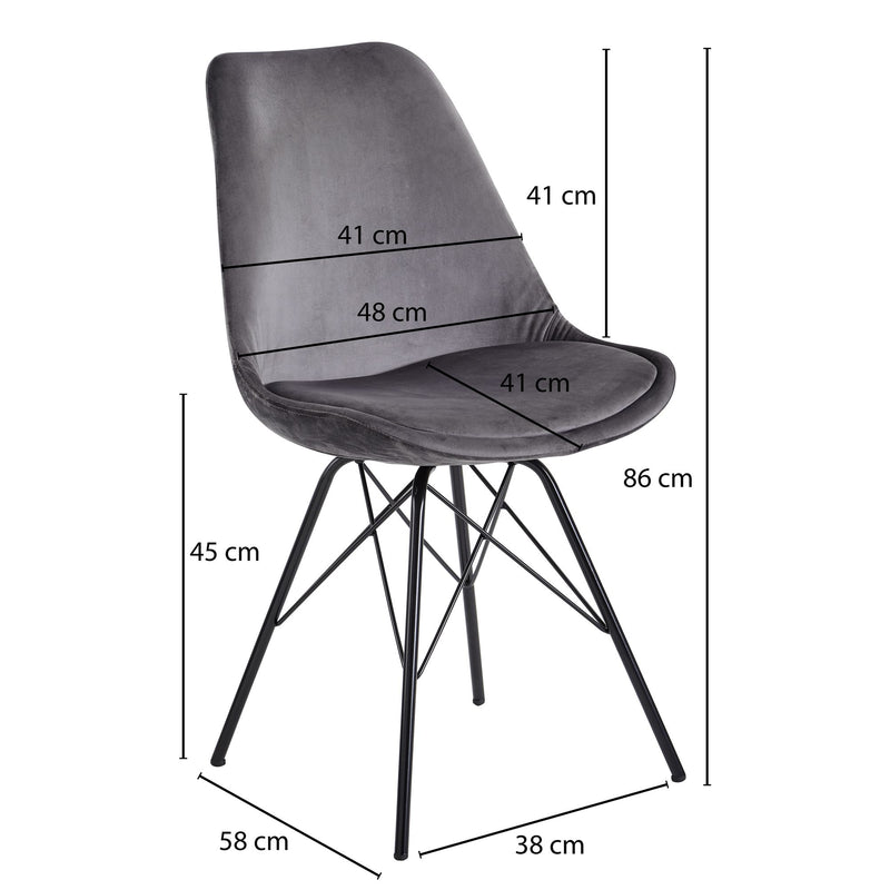 Esszimmerstuhl 2er Set Samt Grau Skandinavisch Schwarze Beine