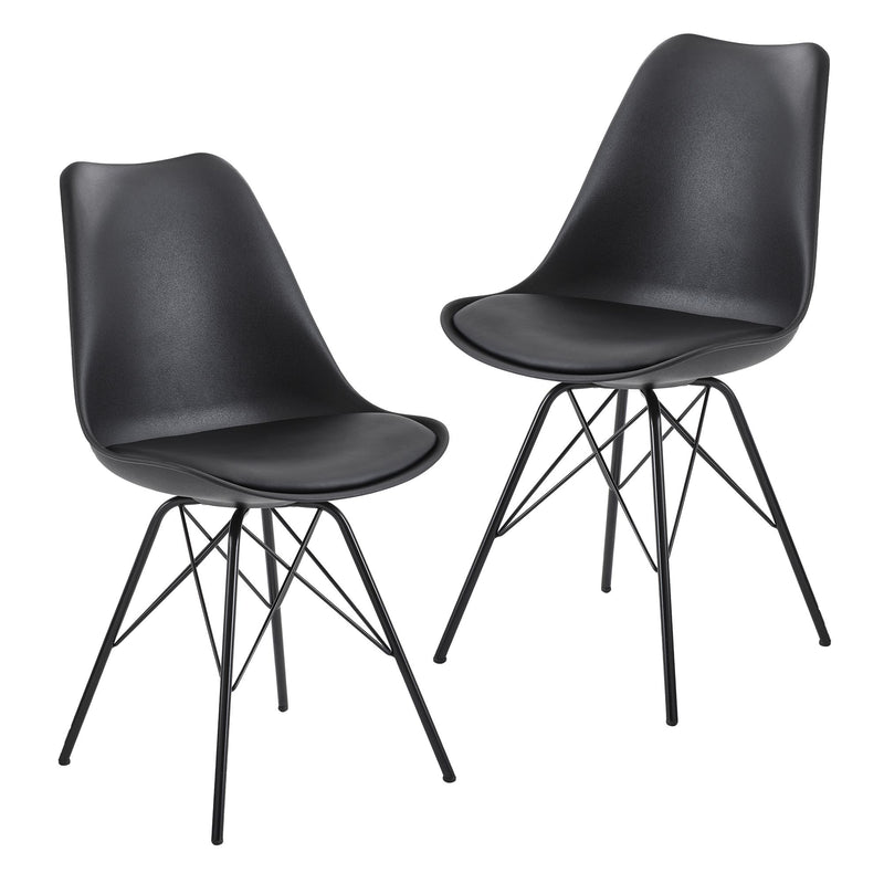 Esszimmerstuhl 2er Set Skandinavisch Kunststoff Kunstleder Schwarz