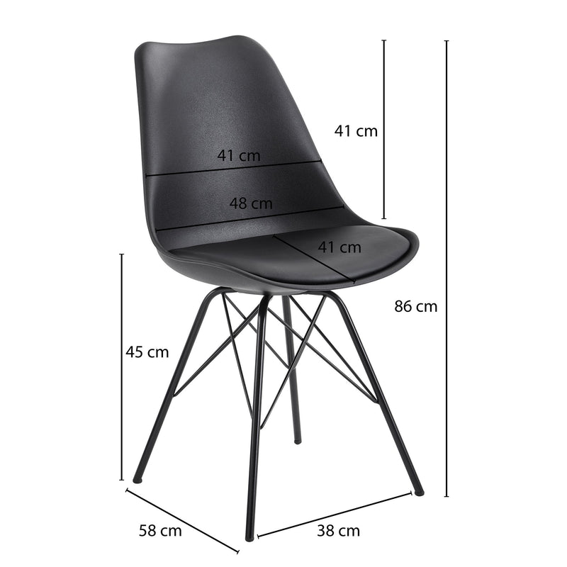 Esszimmerstuhl 2er Set Skandinavisch Kunststoff Kunstleder Schwarz