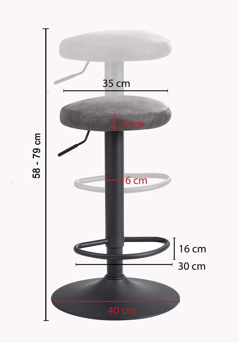 Barhocker Grau Wildlederoptik 58-79cm Drehbar Metall Küchenhocker