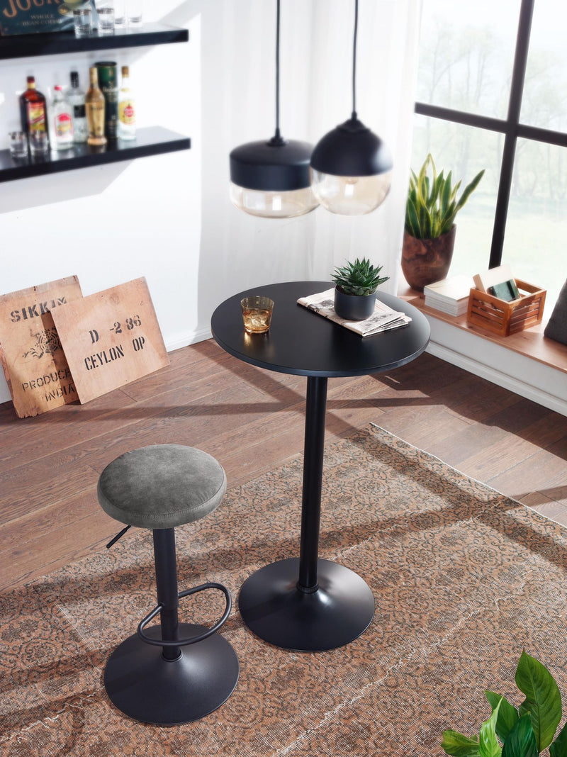 Barhocker Grau Wildlederoptik 58-79cm Drehbar Metall Küchenhocker