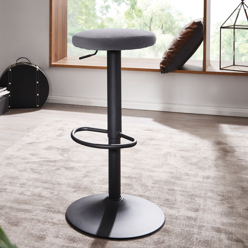 Barhocker Samt Dunkelgrau 58-79cm Drehbar Metall 100kg Design