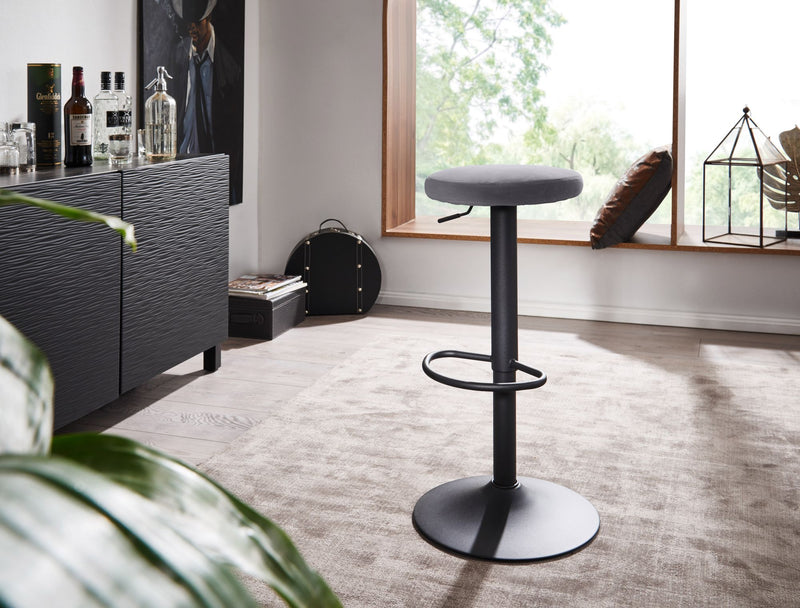 Barhocker Samt Dunkelgrau 58-79cm Drehbar Metall 100kg Design