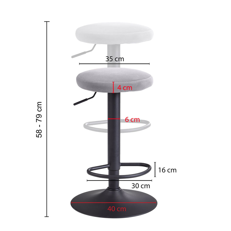 Barhocker Samt Dunkelgrau 58-79cm Drehbar Metall 100kg Design