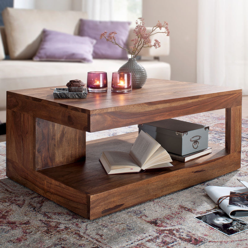 Couchtisch Sheesham Massivholz 90x60x40cm braun modern Wohnzimmermöbel