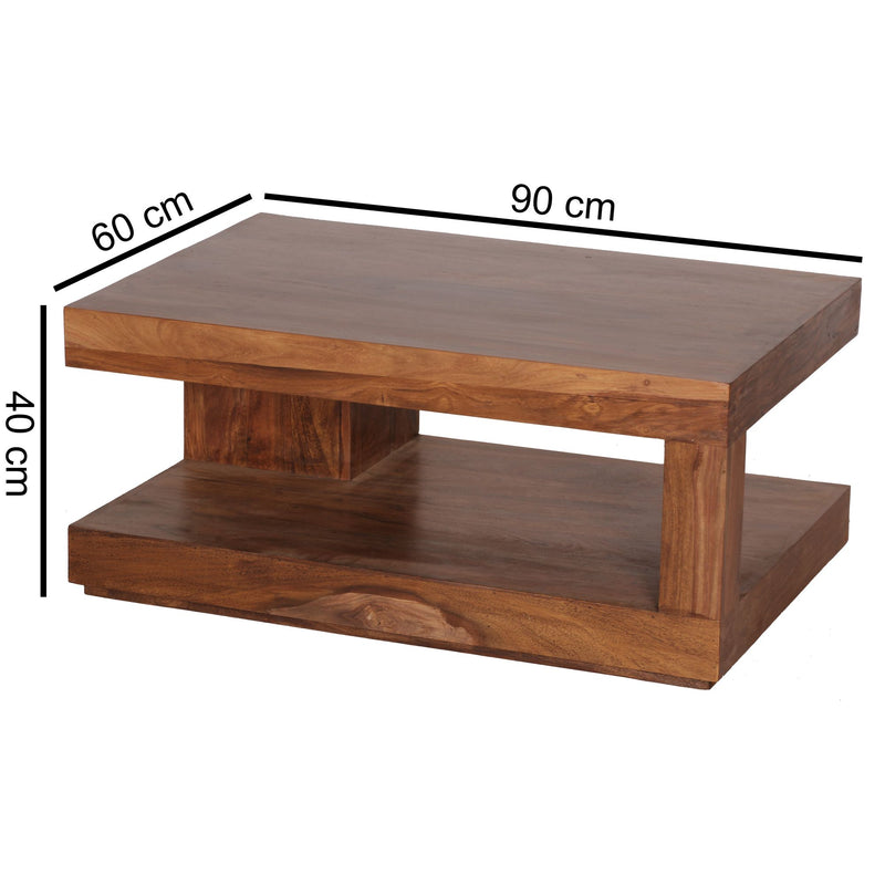 Couchtisch Sheesham Massivholz 90x60x40cm braun modern Wohnzimmermöbel