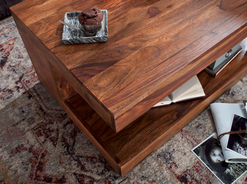 Couchtisch Sheesham Massivholz 90x60x40cm braun modern Wohnzimmermöbel
