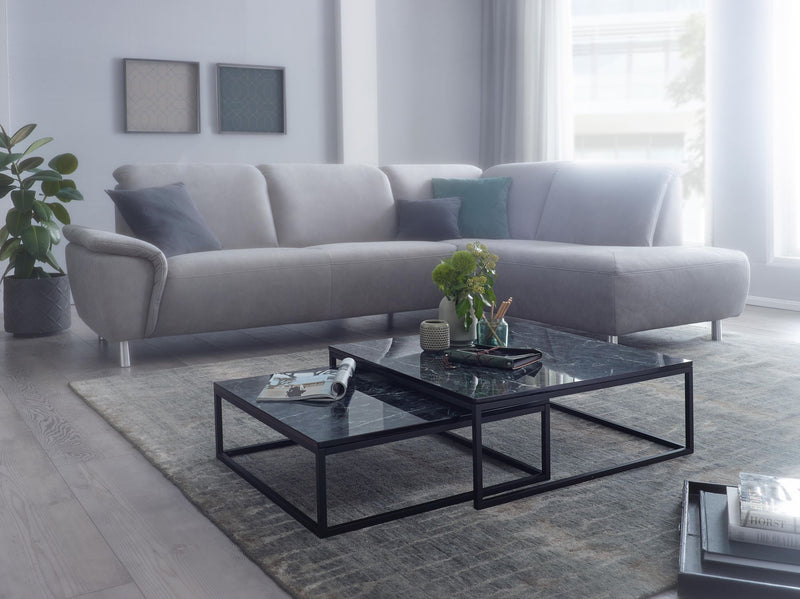 Couchtisch 2er Set Schwarz Marmoroptik Eckig Metallgestell Modern