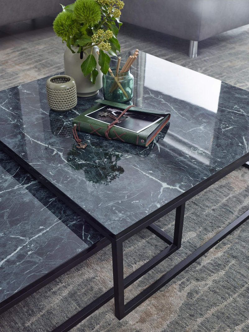 Couchtisch 2er Set Schwarz Marmoroptik Eckig Metallgestell Modern