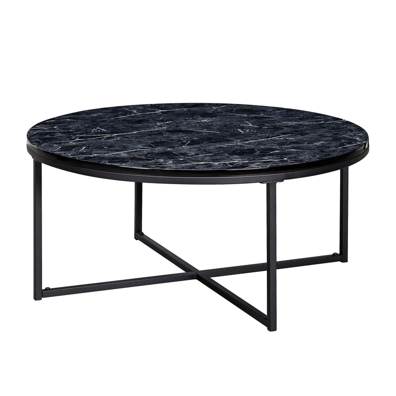 Couchtisch Rund Marmoroptik Schwarz Metallgestell 80x36x80cm Wohnzimmer