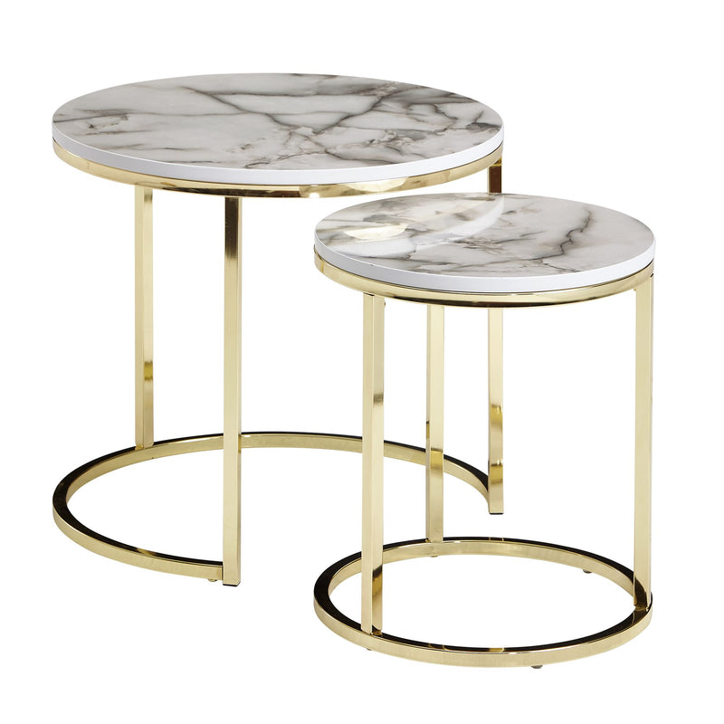 Beistelltisch 2er Set Marmoroptik Rund Metallgestell Gold Modern