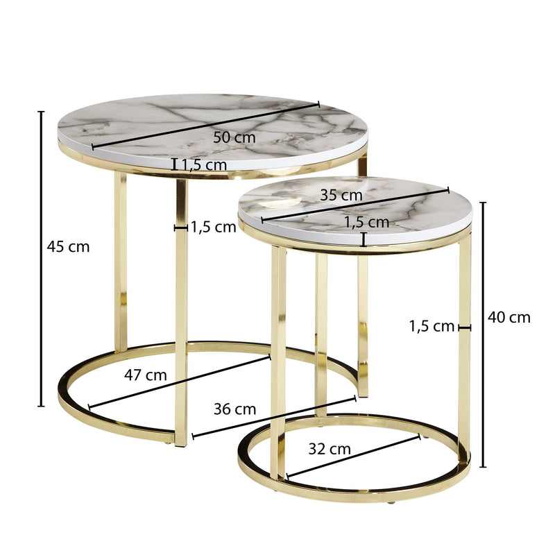 Beistelltisch 2er Set Marmoroptik Rund Metallgestell Gold Modern