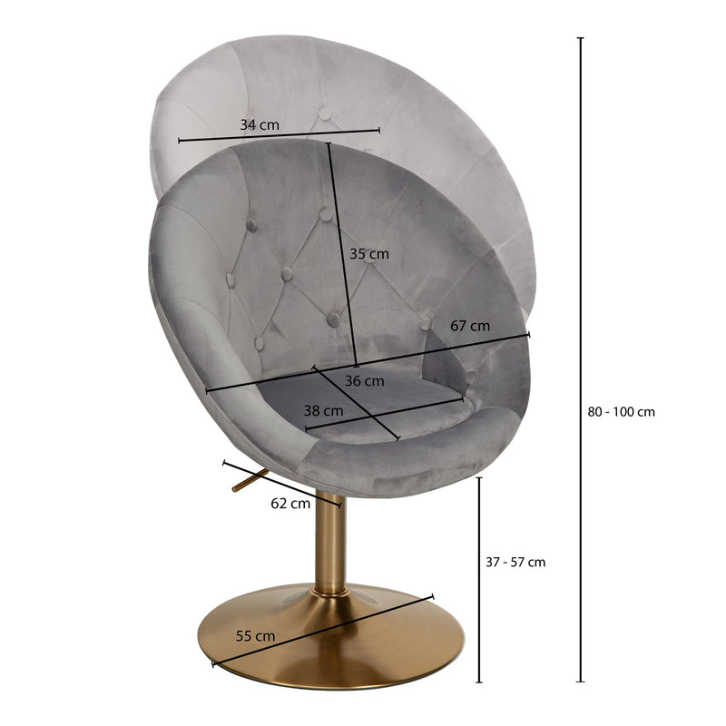 Loungesessel Samt Grau Gold Design Drehstuhl mit Rückenlehne