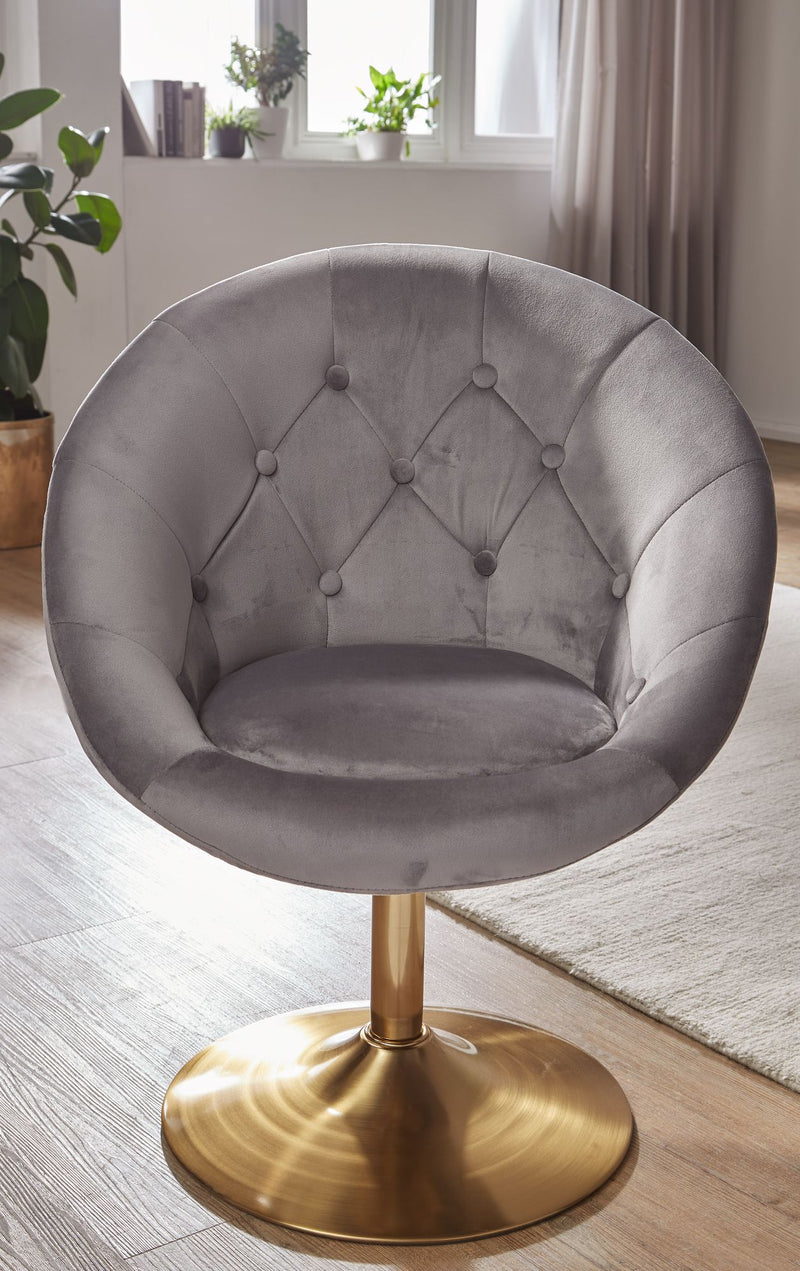 Loungesessel Samt Grau Gold Design Drehstuhl mit Rückenlehne