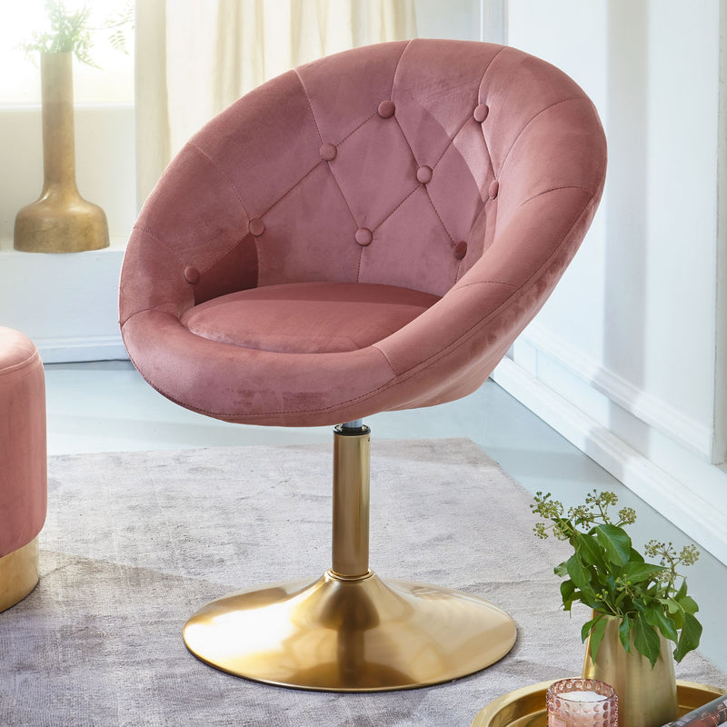 Loungesessel Samt Rosa Gold Drehstuhl mit Rückenlehne Design