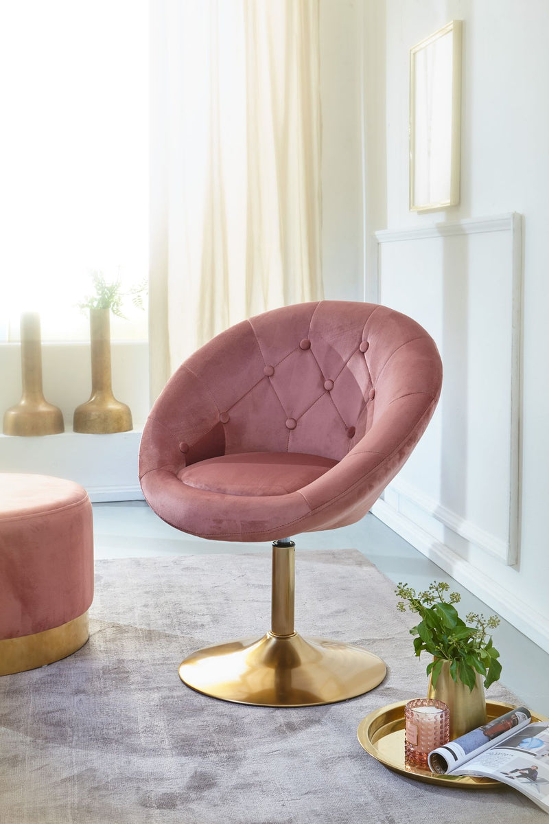 Loungesessel Samt Rosa Gold Drehstuhl mit Rückenlehne Design