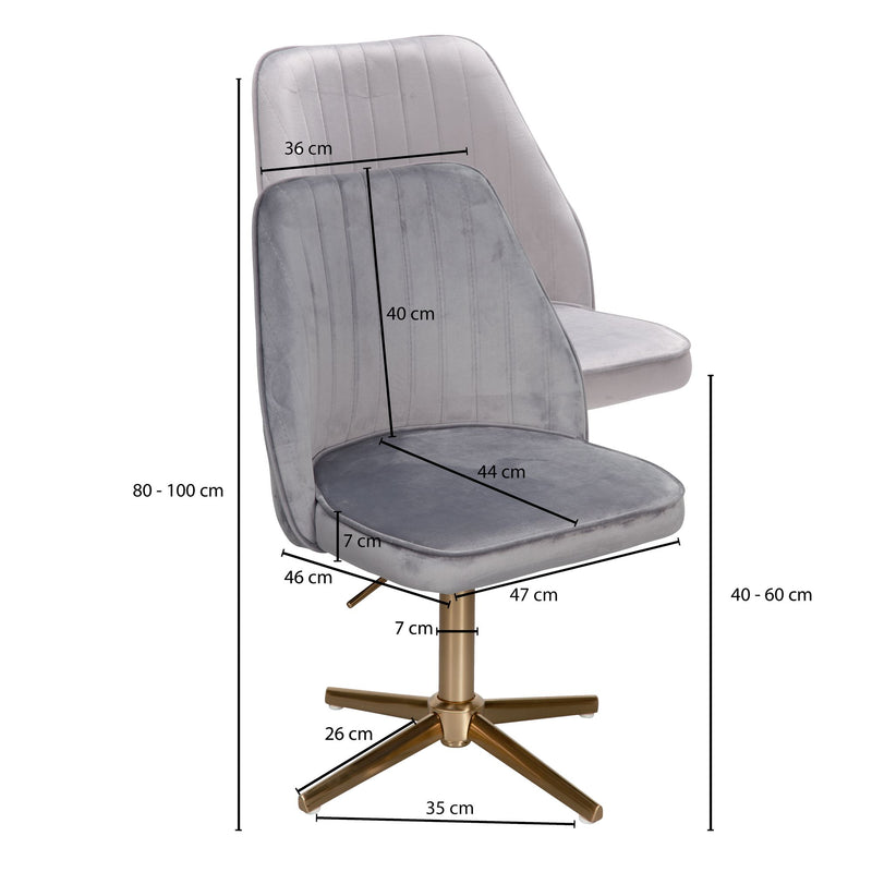 Schreibtischstuhl Grau Samt Design Drehstuhl Höhenverstellbar 120kg