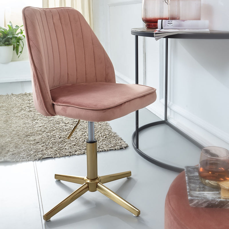 Schreibtischstuhl Rosa Samt Design Drehstuhl Höhenverstellbar Home-Office