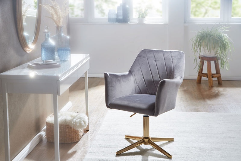 Schreibtischstuhl Grau Samt Design Drehstuhl Höhenverstellbar 120kg