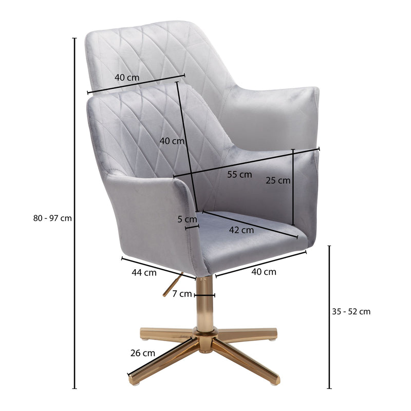 Schreibtischstuhl Grau Samt Design Drehstuhl Höhenverstellbar 120kg
