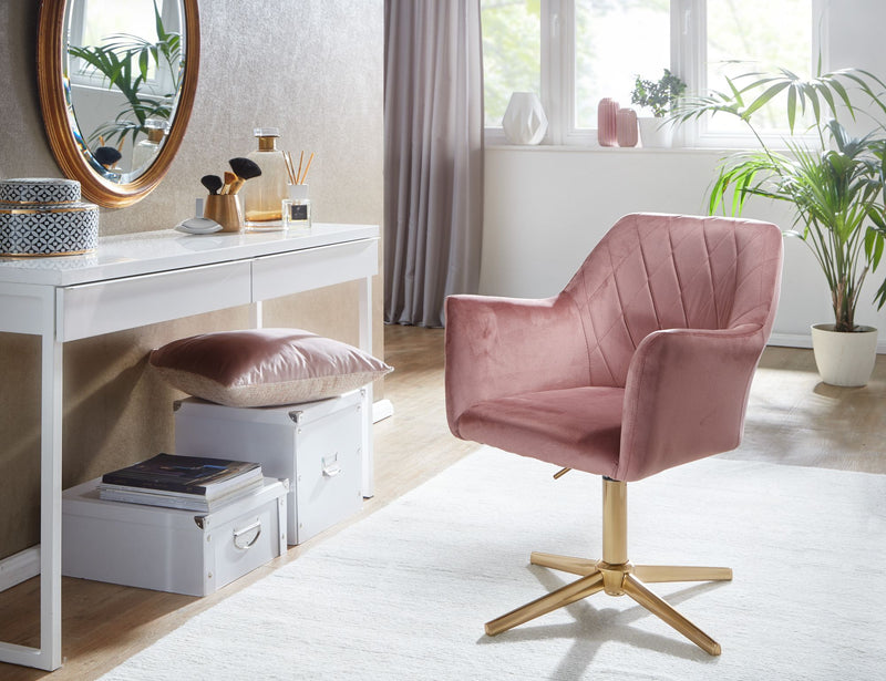 Schreibtischstuhl Rosa Samt Design Drehstuhl Höhenverstellbar Home-Office